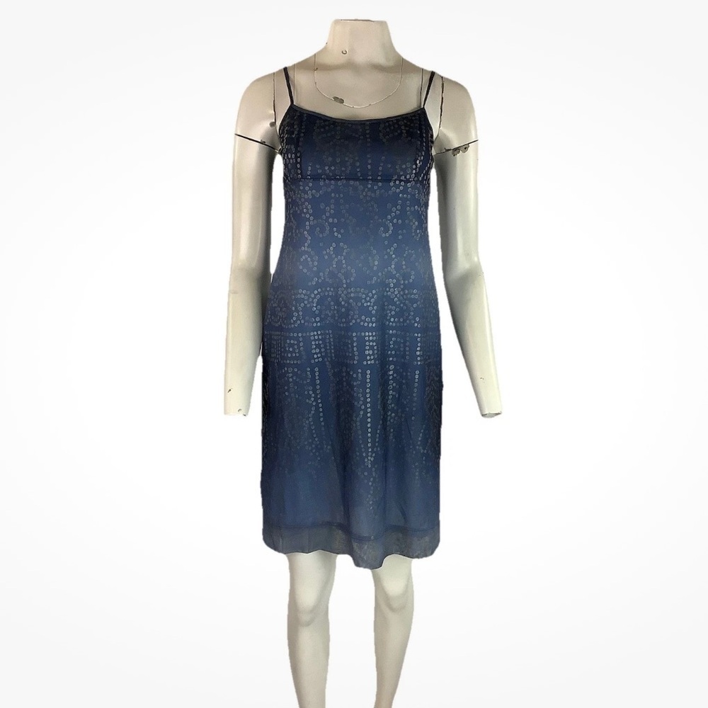 Vintage BCBG Sz 8 Strappy Slip Dress Blue Polyester Dotted Pullover 90's Y2K